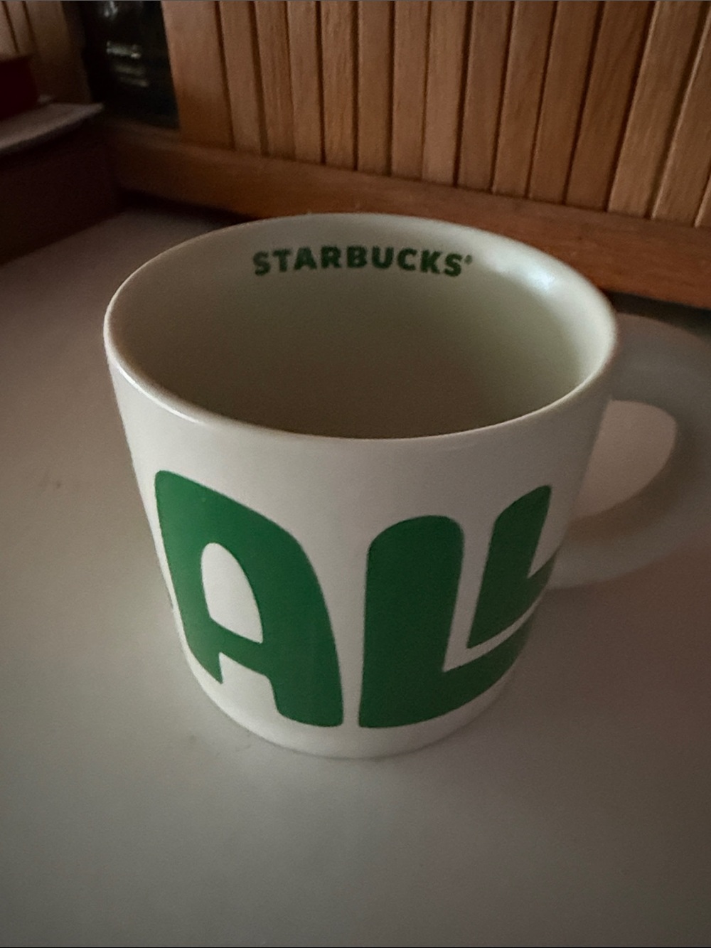 Starbucks White Mug with Large Green Lettering COFFEE FOR ALL